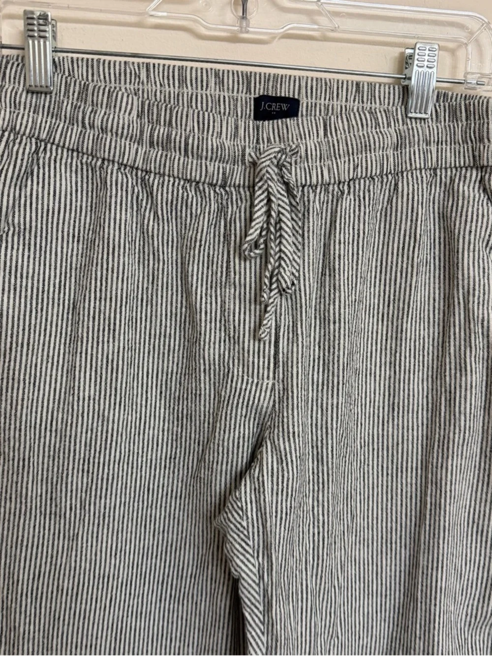 J. Crew Black and White Pinstripe Drawstring Linen Pants